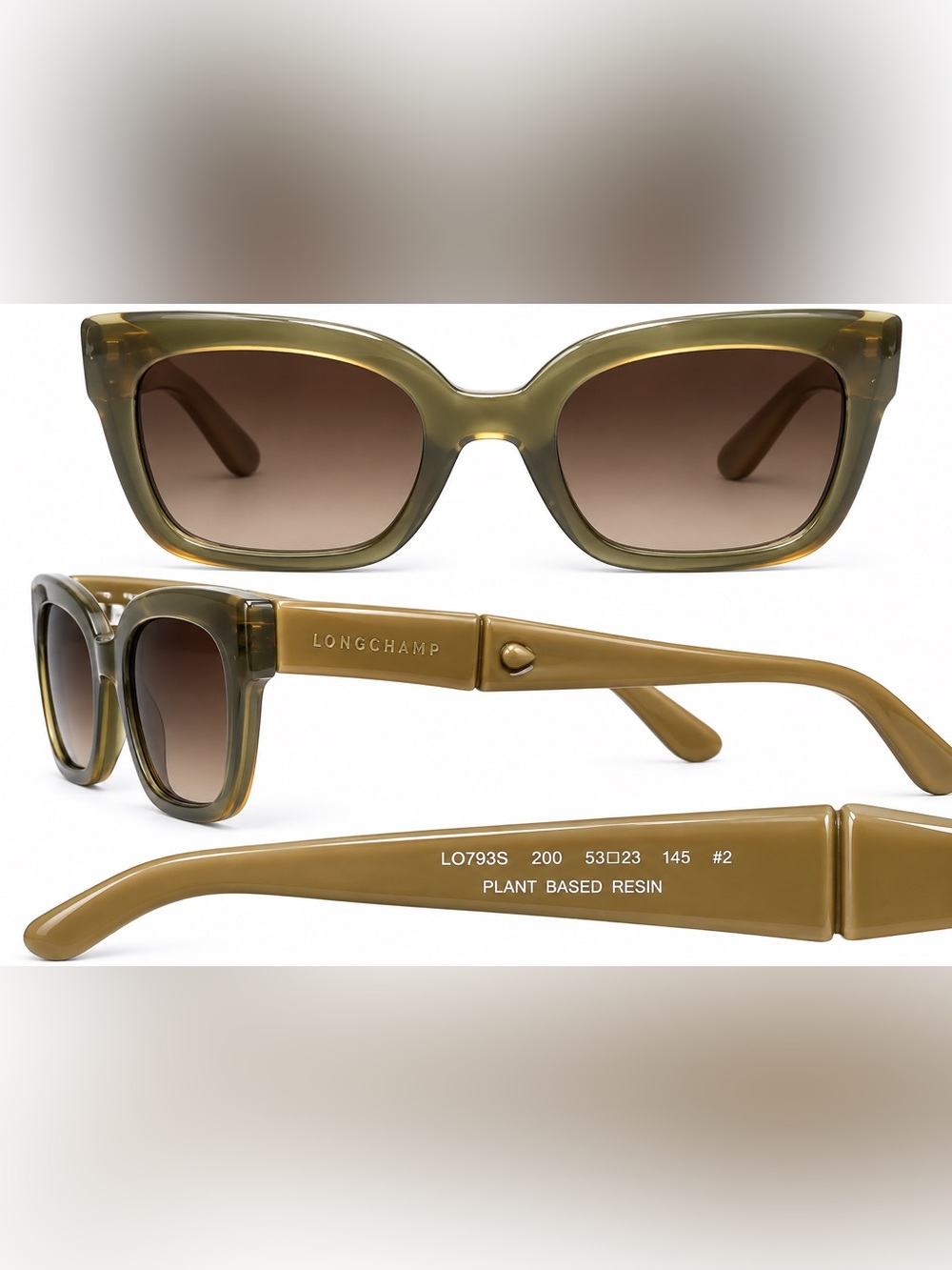 Longchamp Olive Green Rectangular Women's Sunglasses